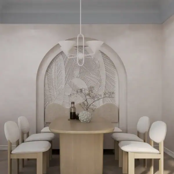 Dining sculptural cu detalii artistice – design interior casa japandi București