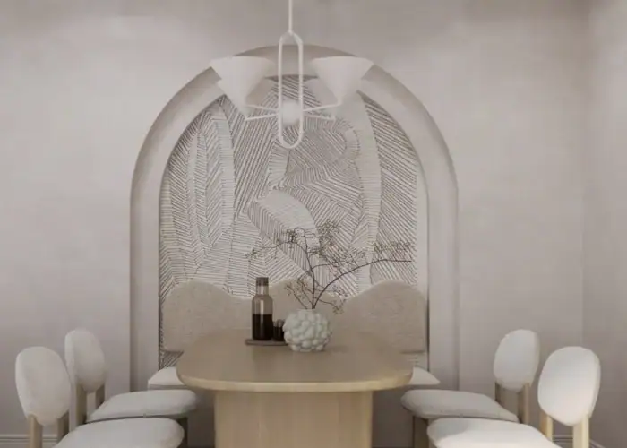 Dining sculptural cu detalii artistice – design interior casa japandi București