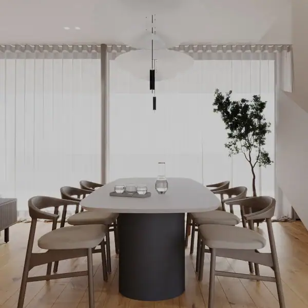 un dining n stil japandi minimalist
