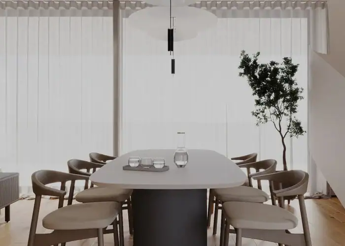 un dining n stil japandi minimalist