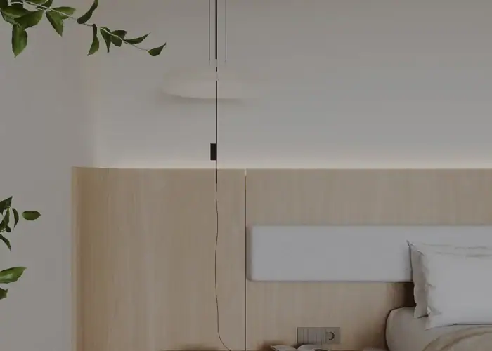 Noptieră integrată în designul peretelui – design interior japandi organic București