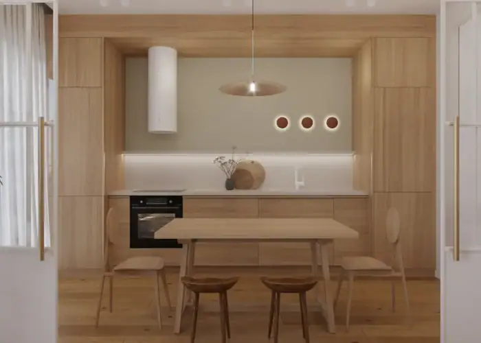 Bucătărie caldă și funcțională în lemn – design interior bucătărie București