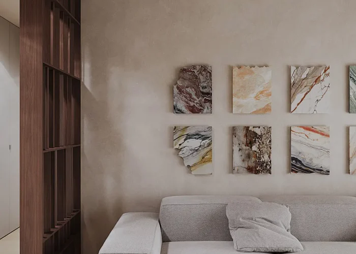living minimalist cu panouri decorative